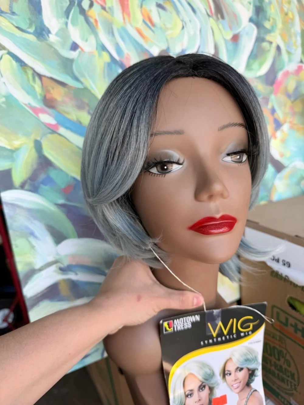 Short Layered Bob Wig in Ash Blue-Gray - Picture 9 of 10